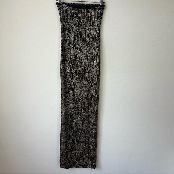 Vintage 90s Uptown USA Gold Sparkle Stretch Maxi Dress - Picture 5 of 8